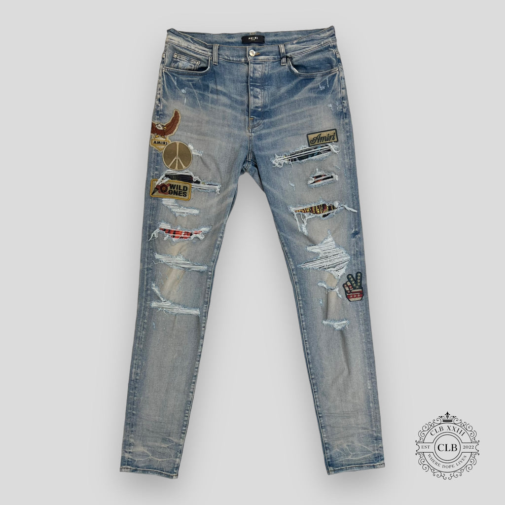 Jean Amiri Biker Patch argile/indigo