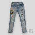 Jean Amiri Biker Patch argile/indigo