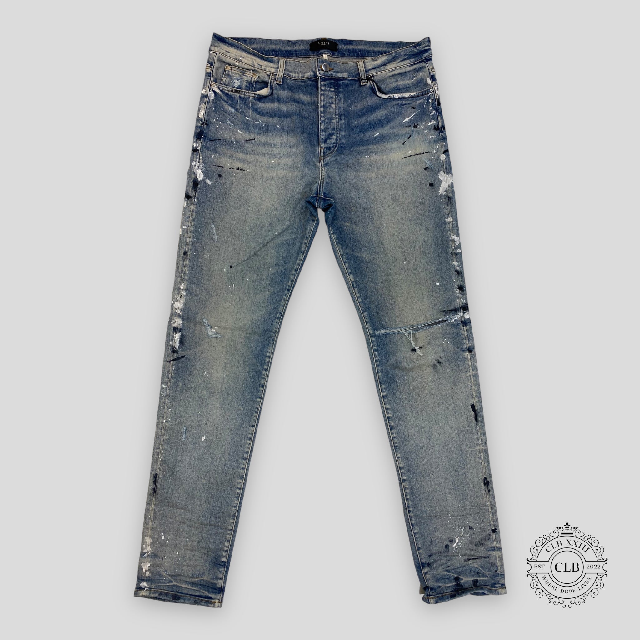 JEANS AMIRI PEINTURE ÉCLABOUSSURES - INDIGO ARGILE