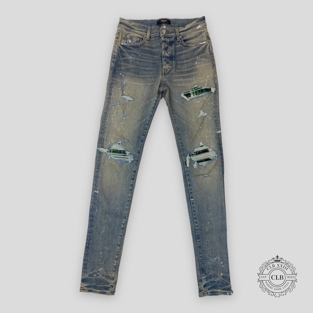 JEANS AMIRI MX1 À CARREAUX - INDIGO ARGILE/VERT