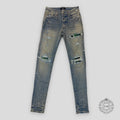 JEANS AMIRI MX1 À CARREAUX - INDIGO ARGILE/VERT