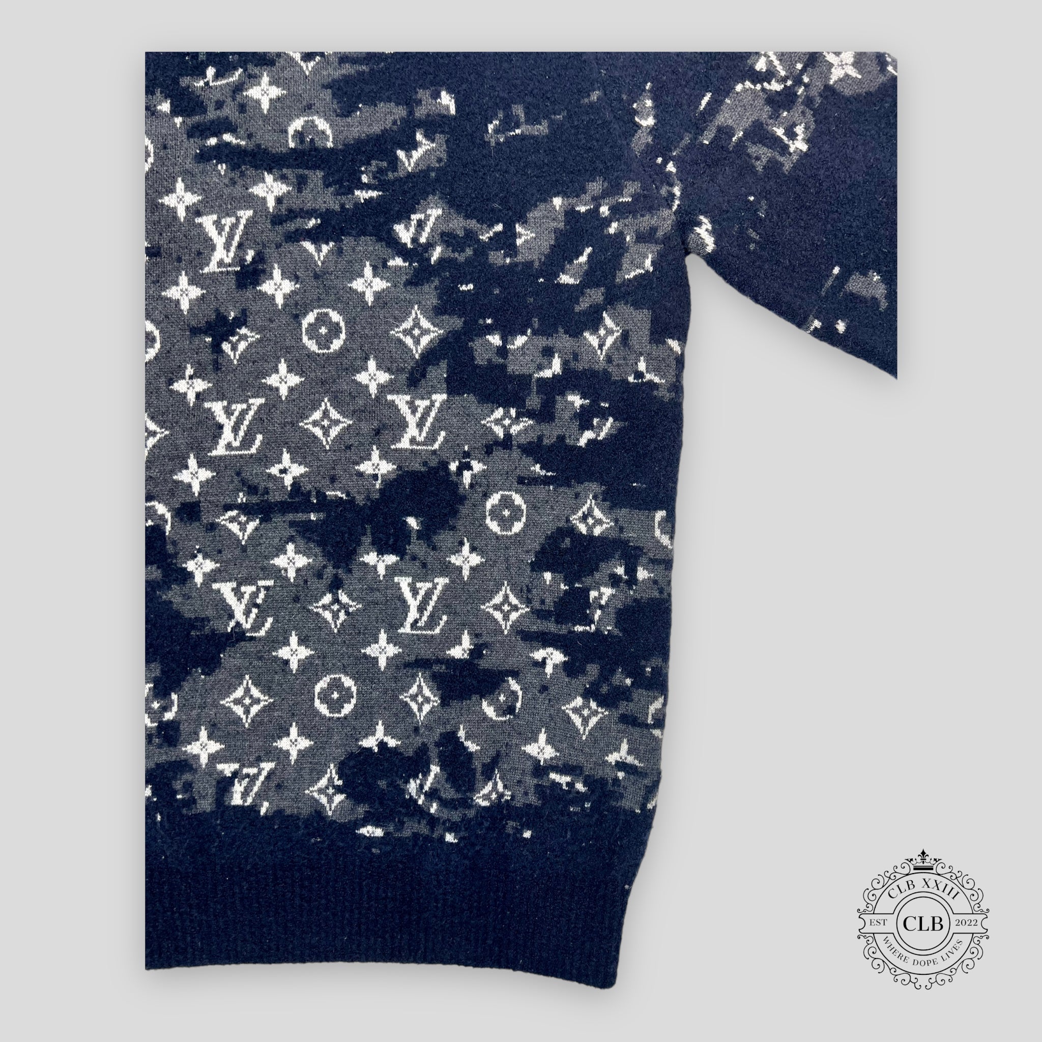 Pull Monogram Louis Vuitton en molleton vieilli bleu marine