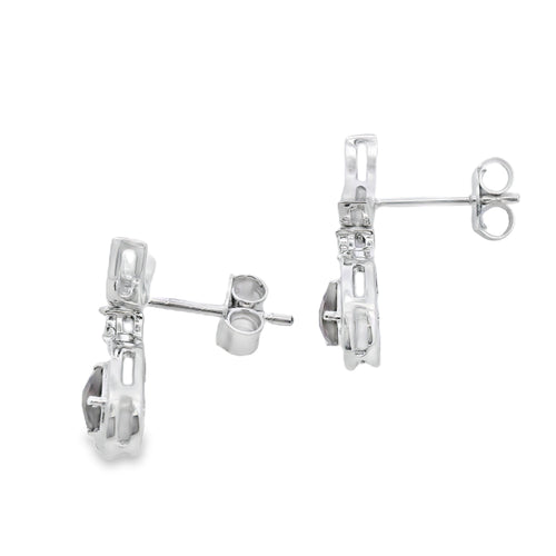 .47ct Quartz Diamond Dangle Earrings 10KT White Gold