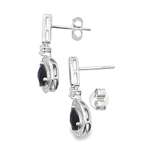 .84ct Onyx Diamond Dangle Earrings 10KT White Gold