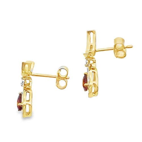 .62ct Garnet Diamond Dangle Earrings 10KT Yellow Gold