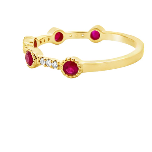 .46ct Ruby Diamond stackable band set 14KT Yellow Gold