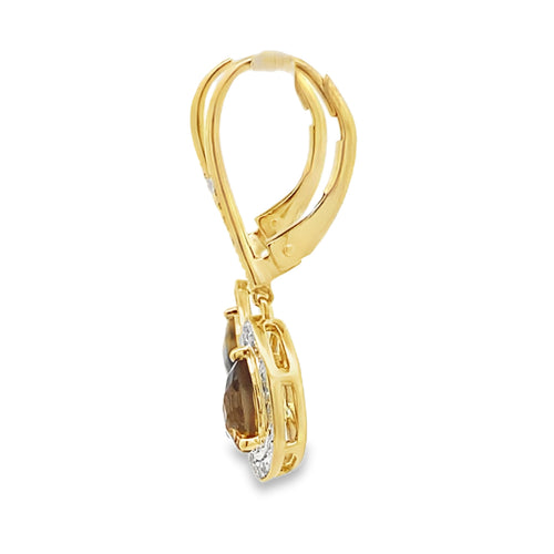 .87ct Quartz Diamond Dangle Earrings 10KT Yellow Gold