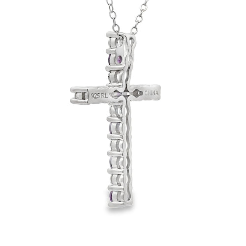 .50ct Amethyst Cross Religious Pendant Sterling Silver
