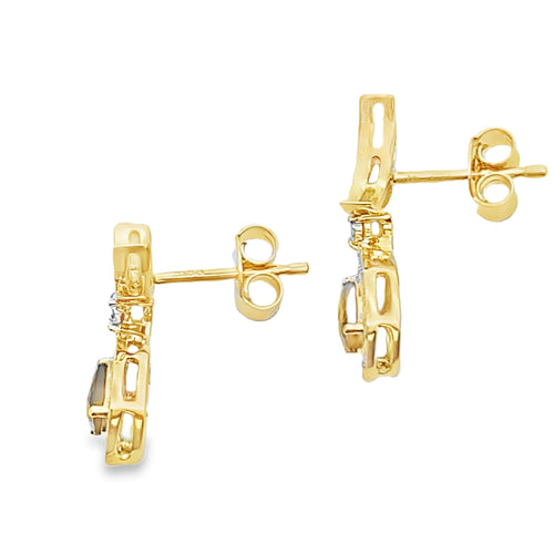 .47ct Quartz Diamond Dangle Earrings 10KT Yellow Gold