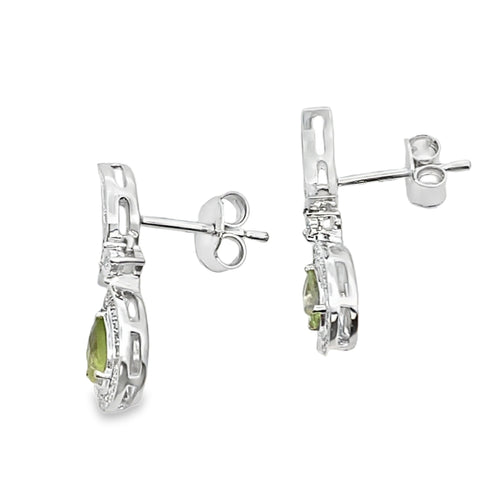 .52ct Peridot Diamond Dangle Earrings 10KT White Gold