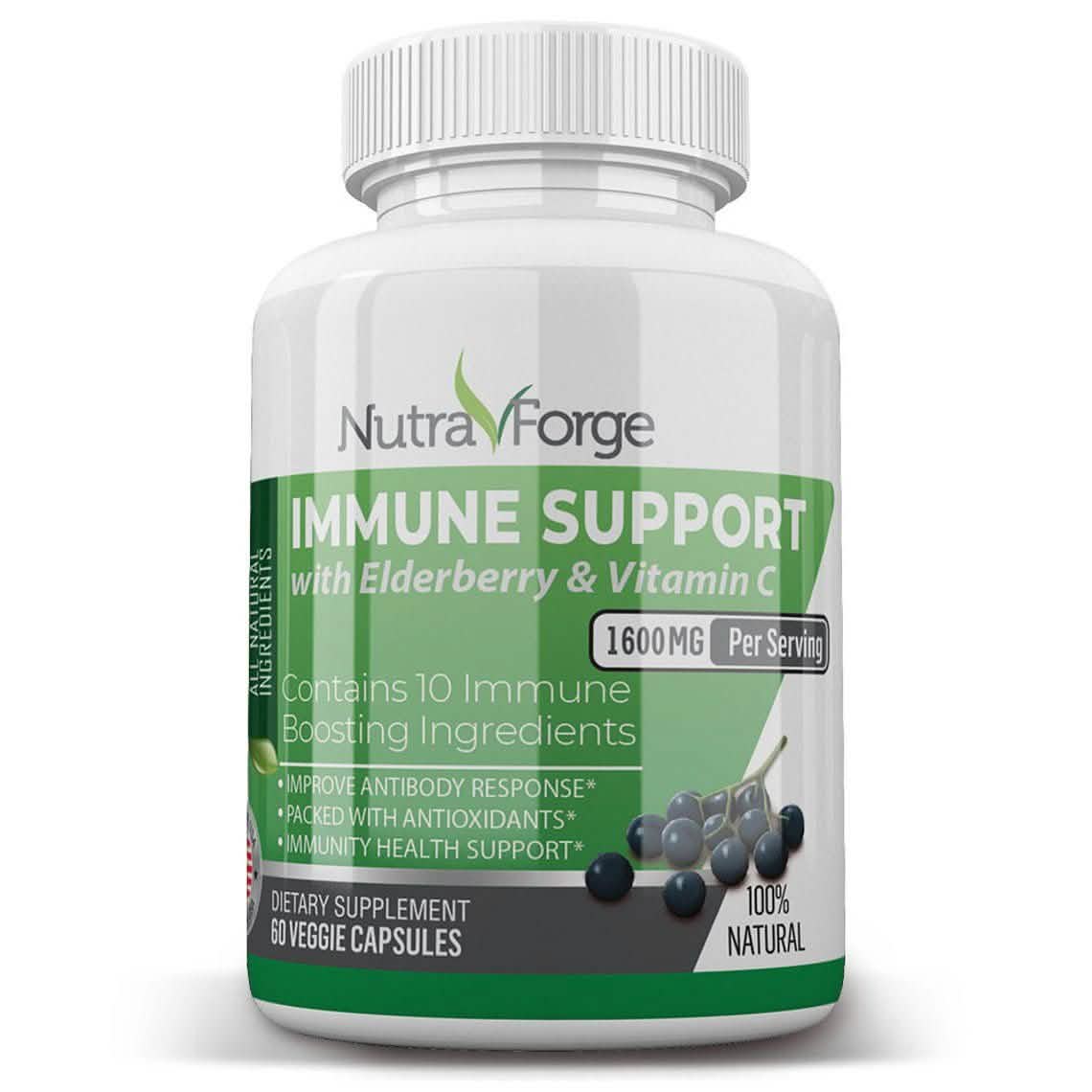 Complément de soutien immunitaire avec Sureau, Vitamine C, Échinacée, Zinc, Ail, Curcuma 1600mg SANS OGM, GMP