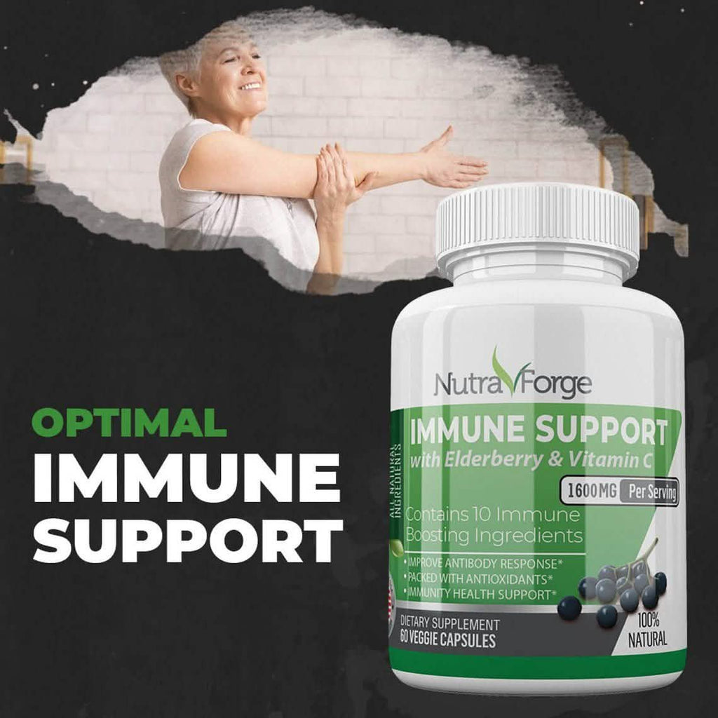 Complément de soutien immunitaire avec Sureau, Vitamine C, Échinacée, Zinc, Ail, Curcuma 1600mg SANS OGM, GMP