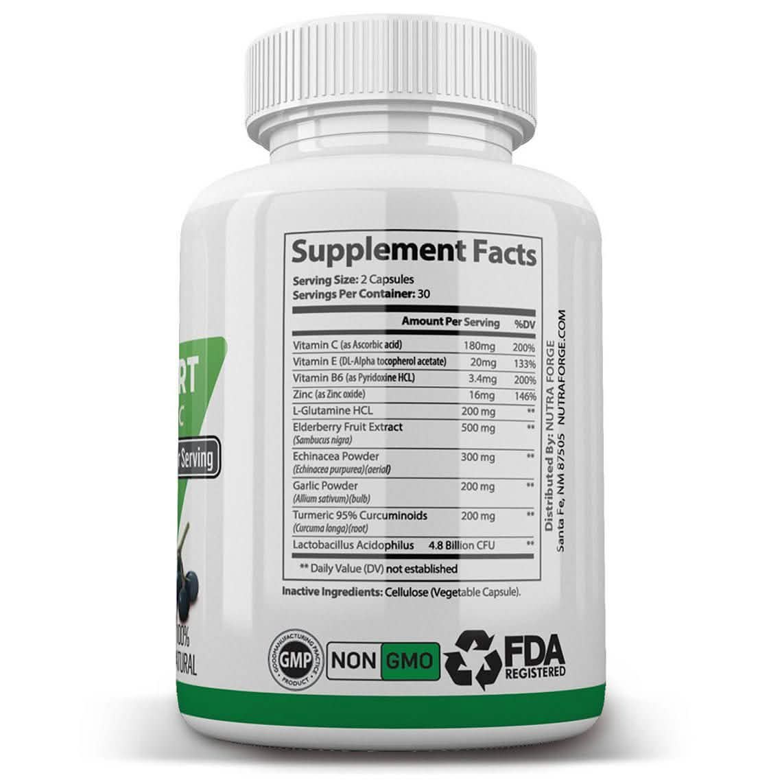 Complément de soutien immunitaire avec Sureau, Vitamine C, Échinacée, Zinc, Ail, Curcuma 1600mg SANS OGM, GMP