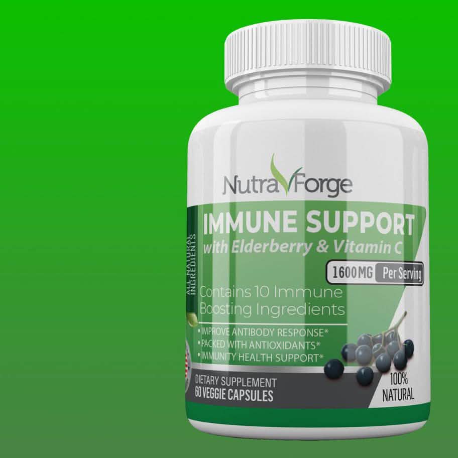 Complément de soutien immunitaire avec Sureau, Vitamine C, Échinacée, Zinc, Ail, Curcuma 1600mg SANS OGM, GMP