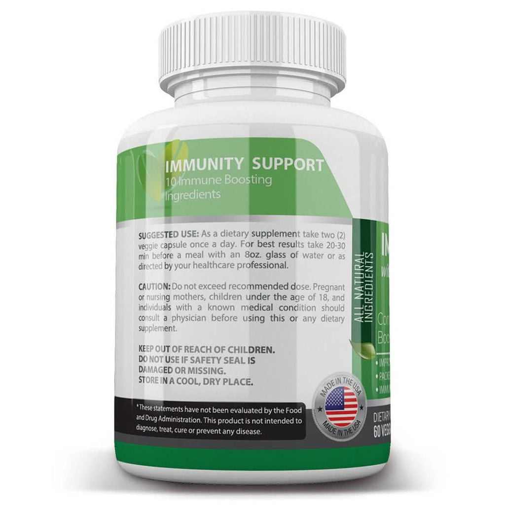 Complément de soutien immunitaire avec Sureau, Vitamine C, Échinacée, Zinc, Ail, Curcuma 1600mg SANS OGM, GMP