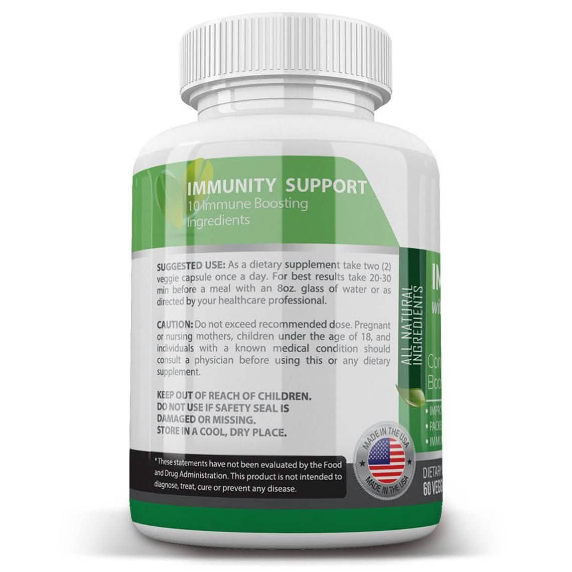 Complément de soutien immunitaire avec Sureau, Vitamine C, Échinacée, Zinc, Ail, Curcuma 1600mg SANS OGM, GMP