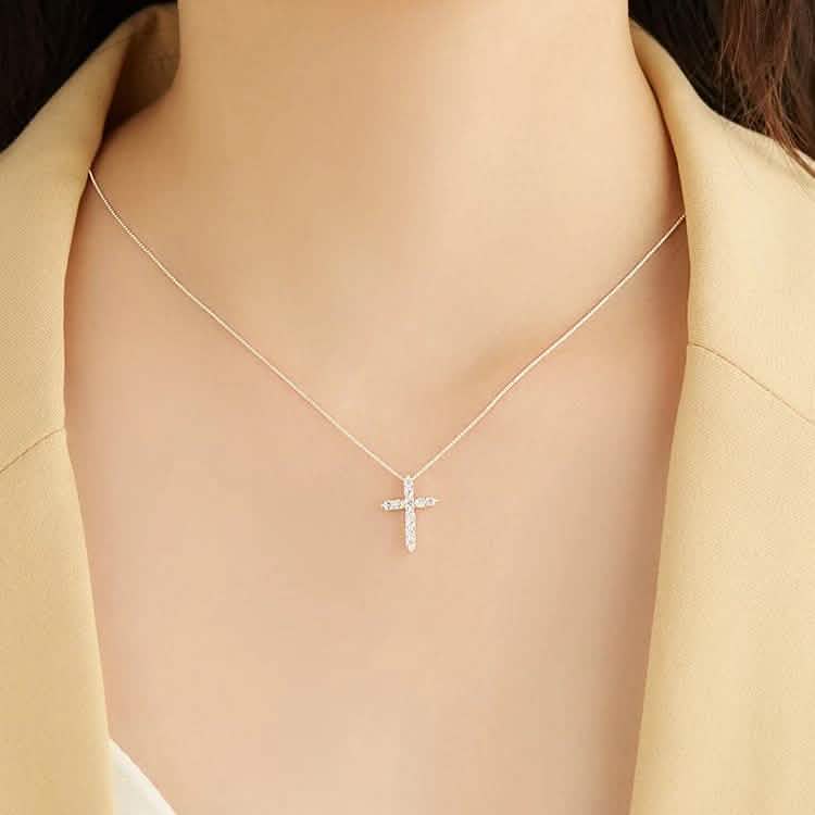 INALIS - Collier en Argent Sterling 925 avec Croix Classique et Oxyde de Zirconium