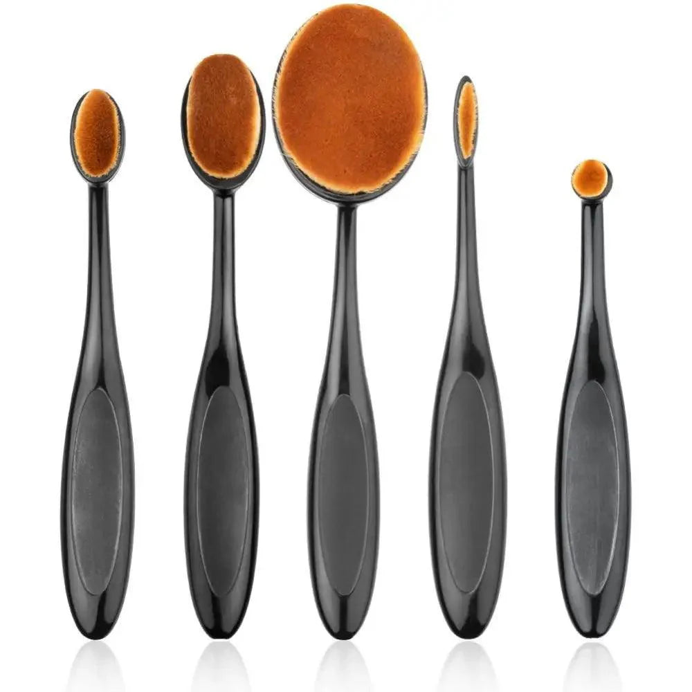 Incroyables 5 pinceaux de maquillage ovales portables en forme de brosse à dents, poils en nylon, pour cosmétiques, fard à joues, fond de teint, estompage, outil de maquillage