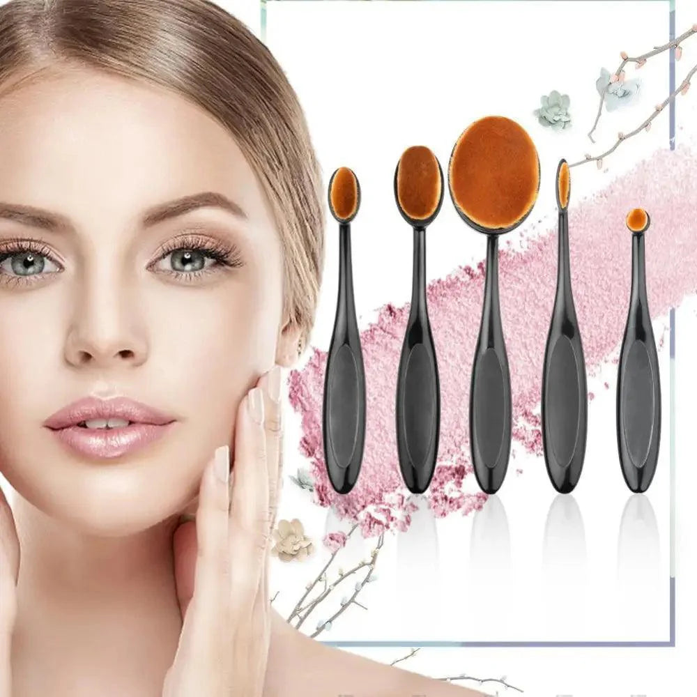 Incroyables 5 pinceaux de maquillage ovales portables en forme de brosse à dents, poils en nylon, pour cosmétiques, fard à joues, fond de teint, estompage, outil de maquillage