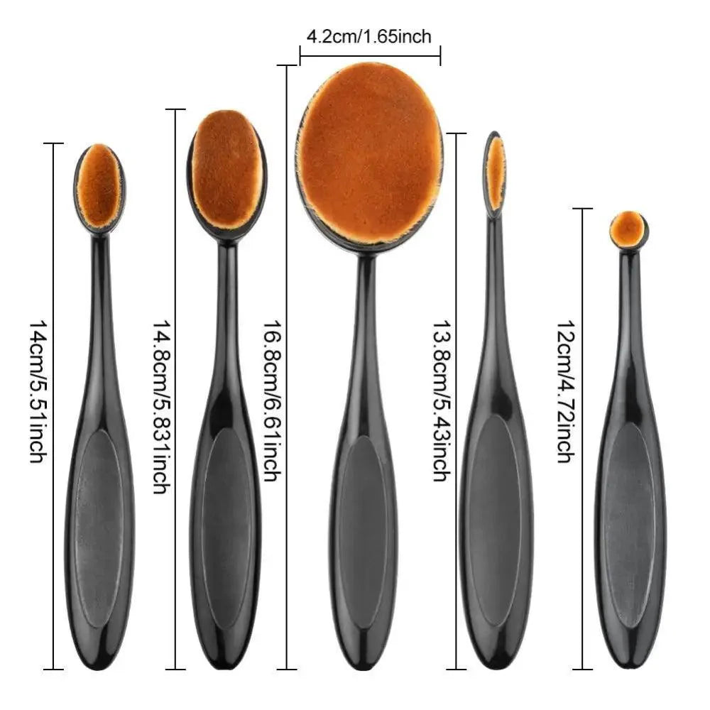 Incroyables 5 pinceaux de maquillage ovales portables en forme de brosse à dents, poils en nylon, pour cosmétiques, fard à joues, fond de teint, estompage, outil de maquillage