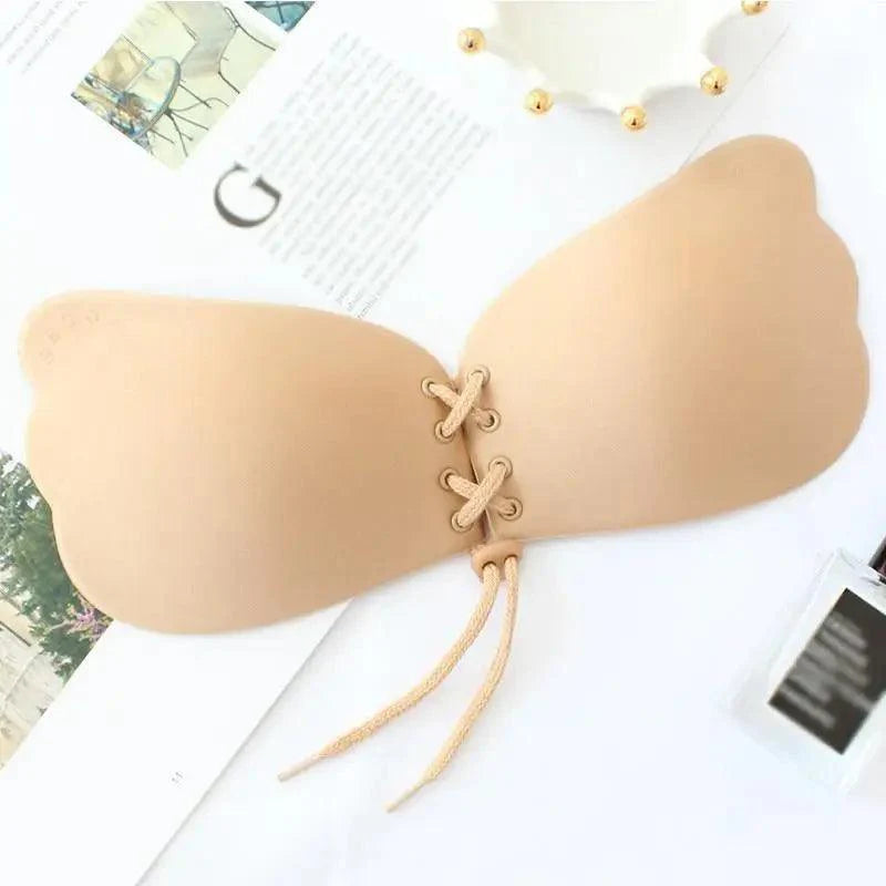 Soutien-gorge invisible sans bretelles incroyable Soutien-gorge push-up sans couture en silicone pour femme Lingerie noire à cordon Bralette