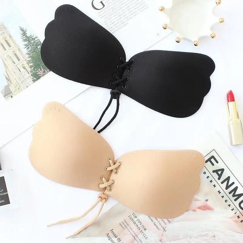Soutien-gorge invisible sans bretelles incroyable Soutien-gorge push-up sans couture en silicone pour femme Lingerie noire à cordon Bralette