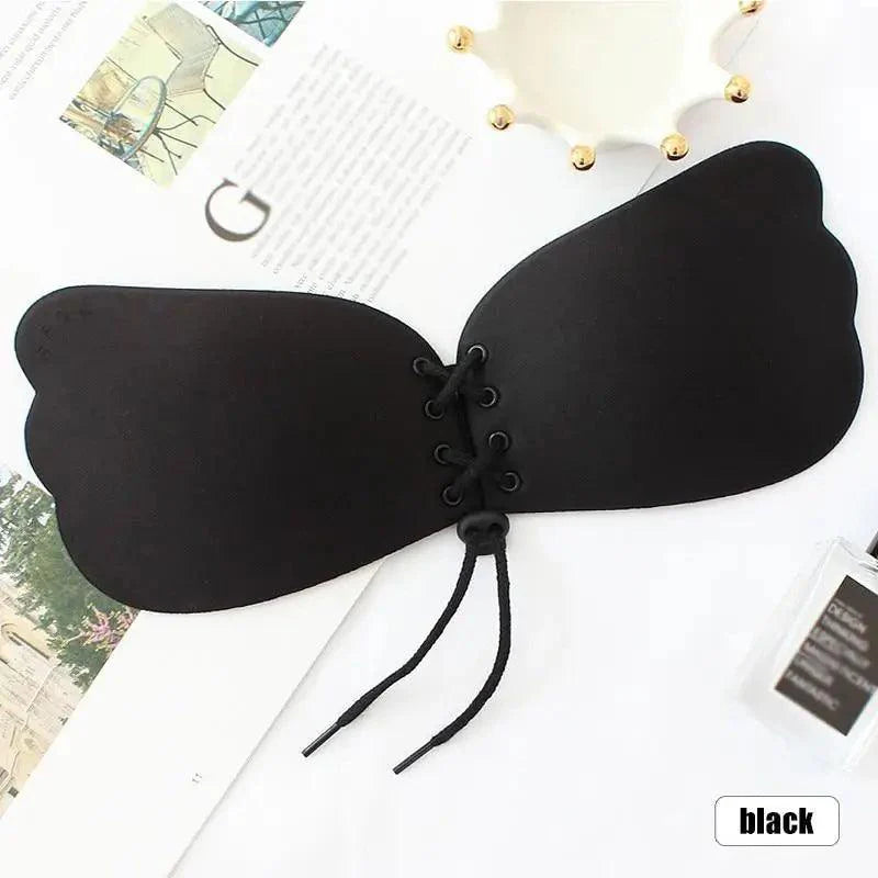 Soutien-gorge invisible sans bretelles incroyable Soutien-gorge push-up sans couture en silicone pour femme Lingerie noire à cordon Bralette