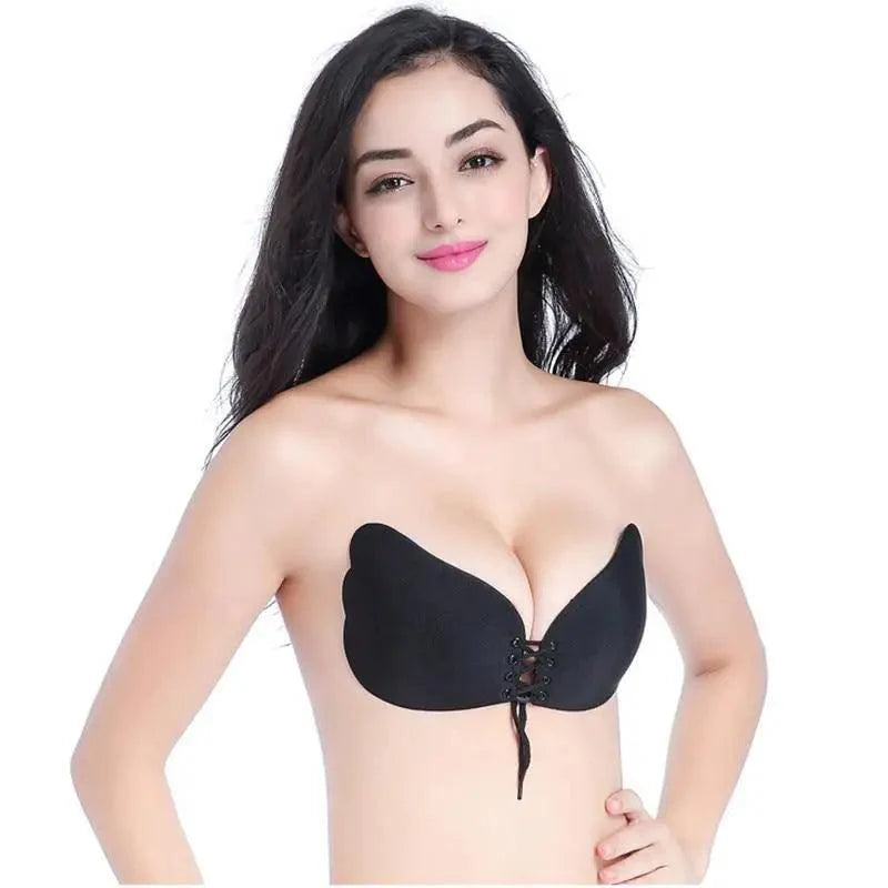 Soutien-gorge invisible sans bretelles incroyable Soutien-gorge push-up sans couture en silicone pour femme Lingerie noire à cordon Bralette
