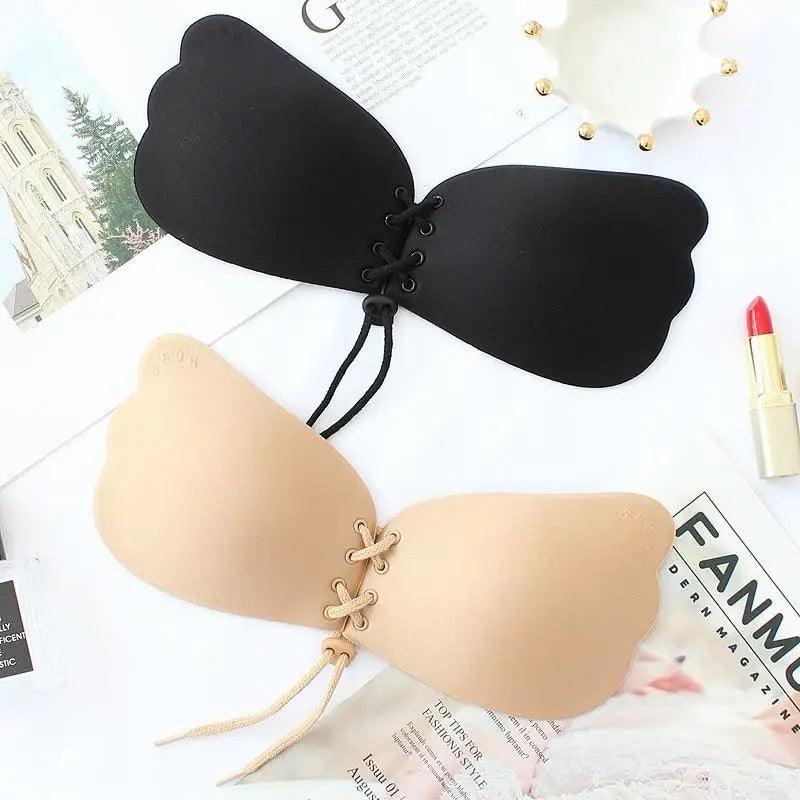 Soutien-gorge invisible sans bretelles incroyable Soutien-gorge push-up sans couture en silicone pour femme Lingerie noire à cordon Bralette