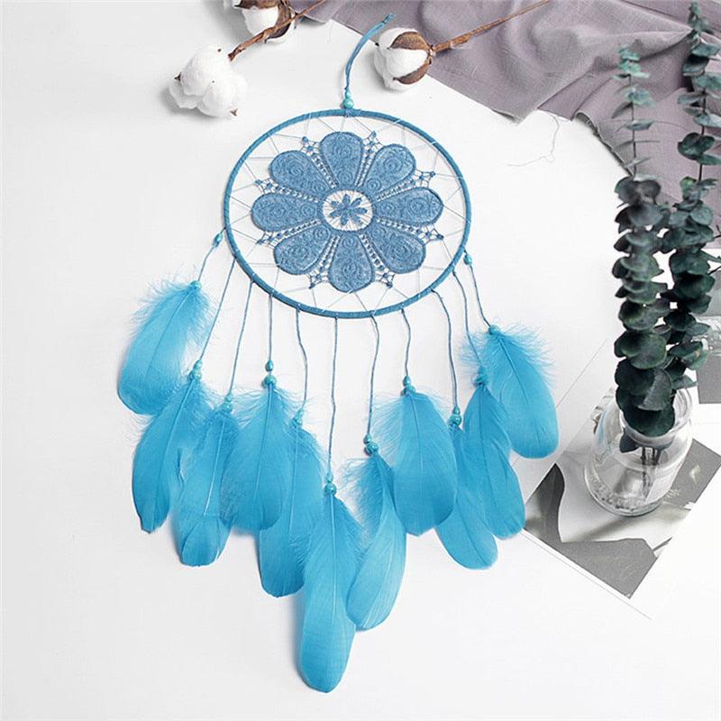 Attrape-rêves de style indien Carillons éoliens faits à la main Pendentif suspendu Attrape-rêves pour chambre à coucher Décorations murales Fleurs en plumes Attrape-rêves pour filles Enfants Crèche Décoration murale Cadeau de festival