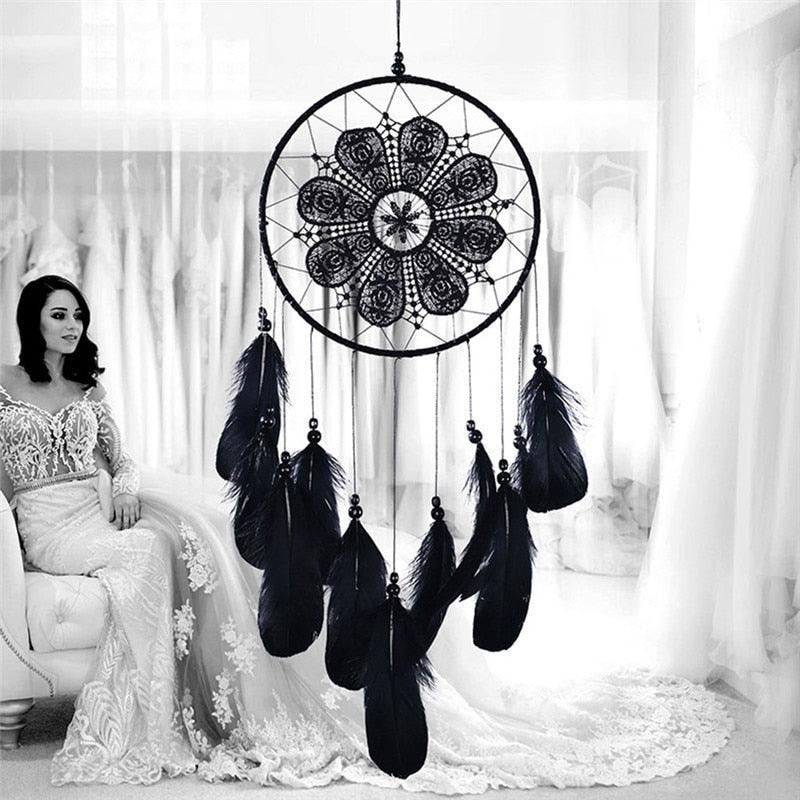 Attrape-rêves de style indien Carillons éoliens faits à la main Pendentif suspendu Attrape-rêves pour chambre à coucher Décorations murales Fleurs en plumes Attrape-rêves pour filles Enfants Crèche Décoration murale Cadeau de festival
