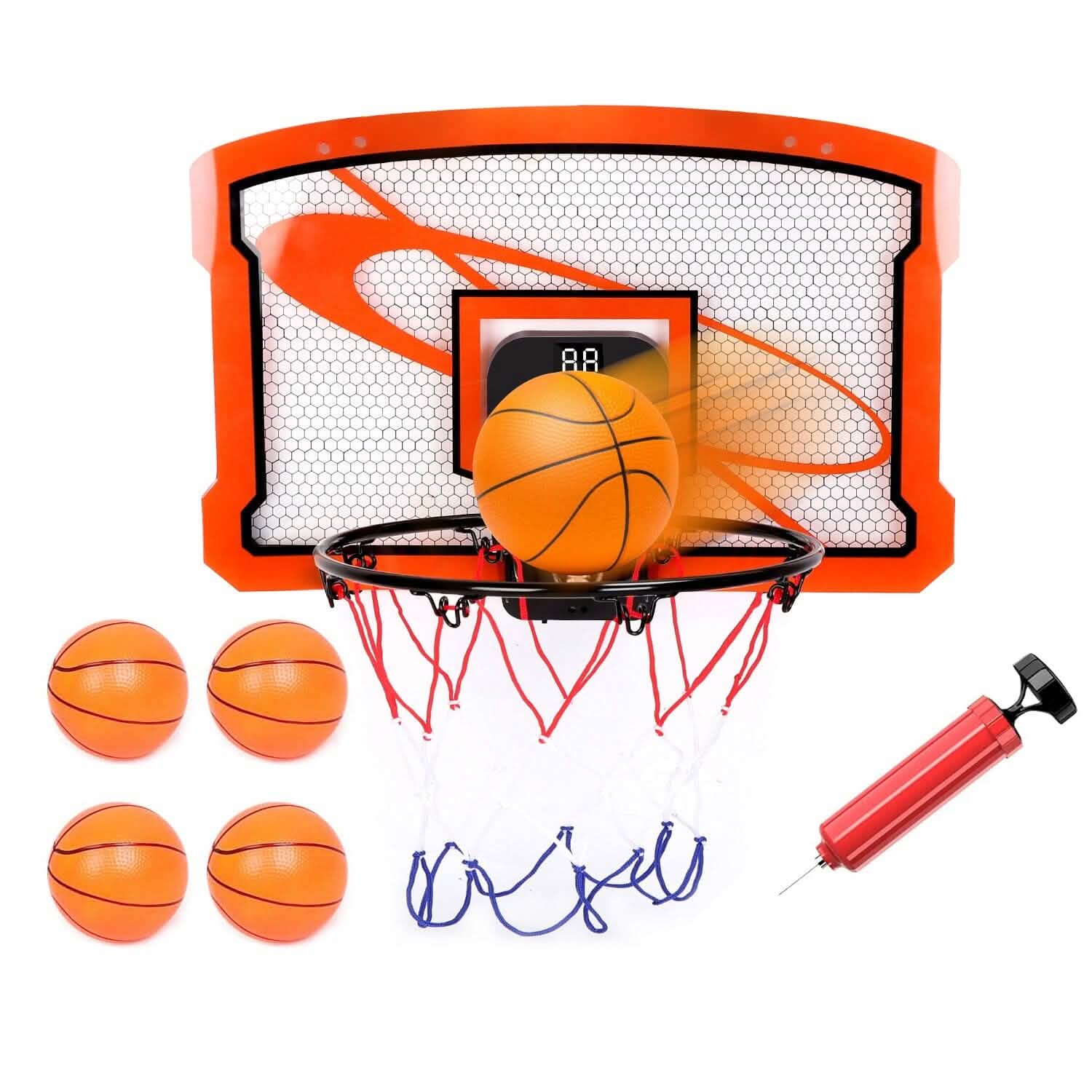 Mini panier de basket d'intérieur avec 4 ballons gonflables et marqueur sonore électrique