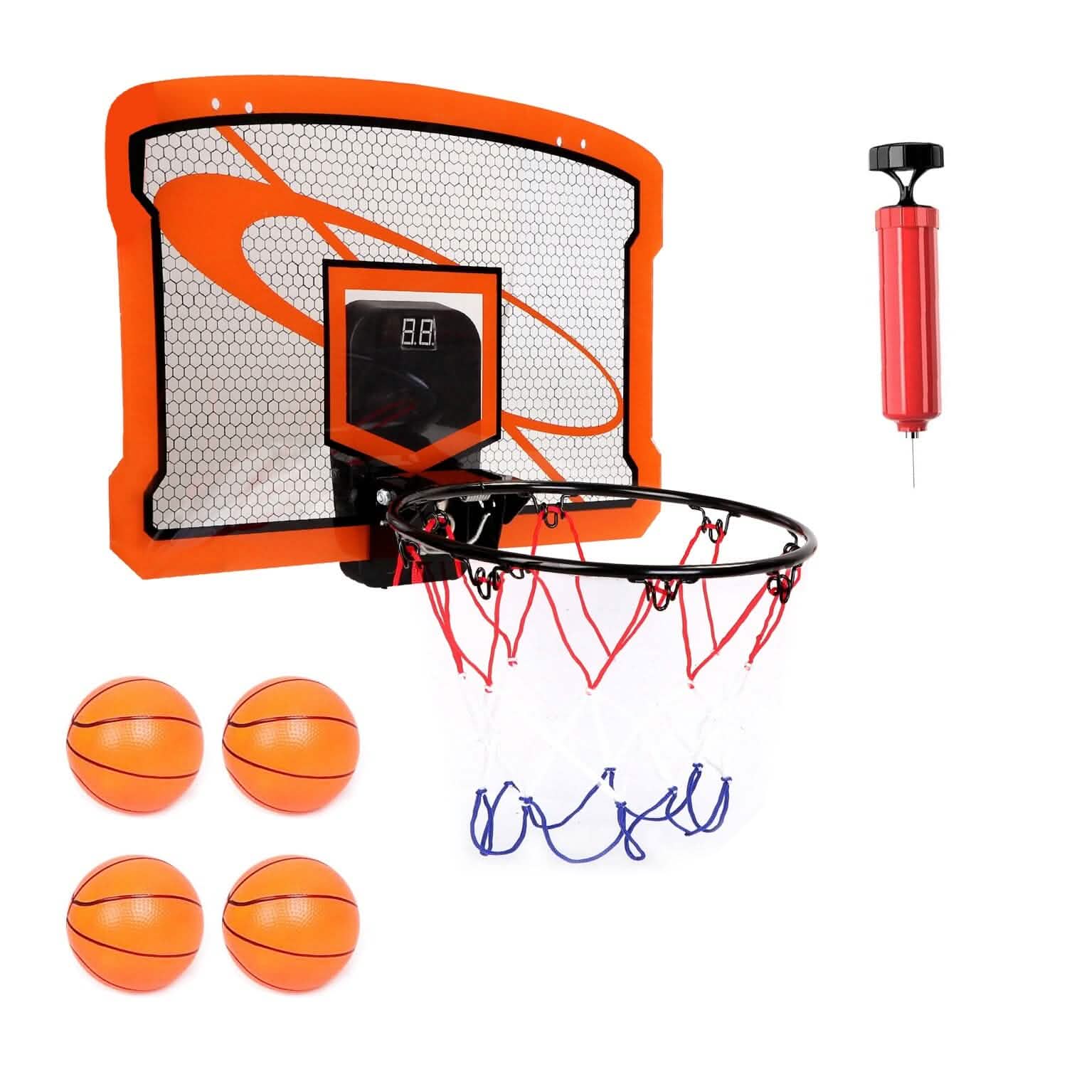 Mini panier de basket d'intérieur avec 4 ballons gonflables et marqueur sonore électrique