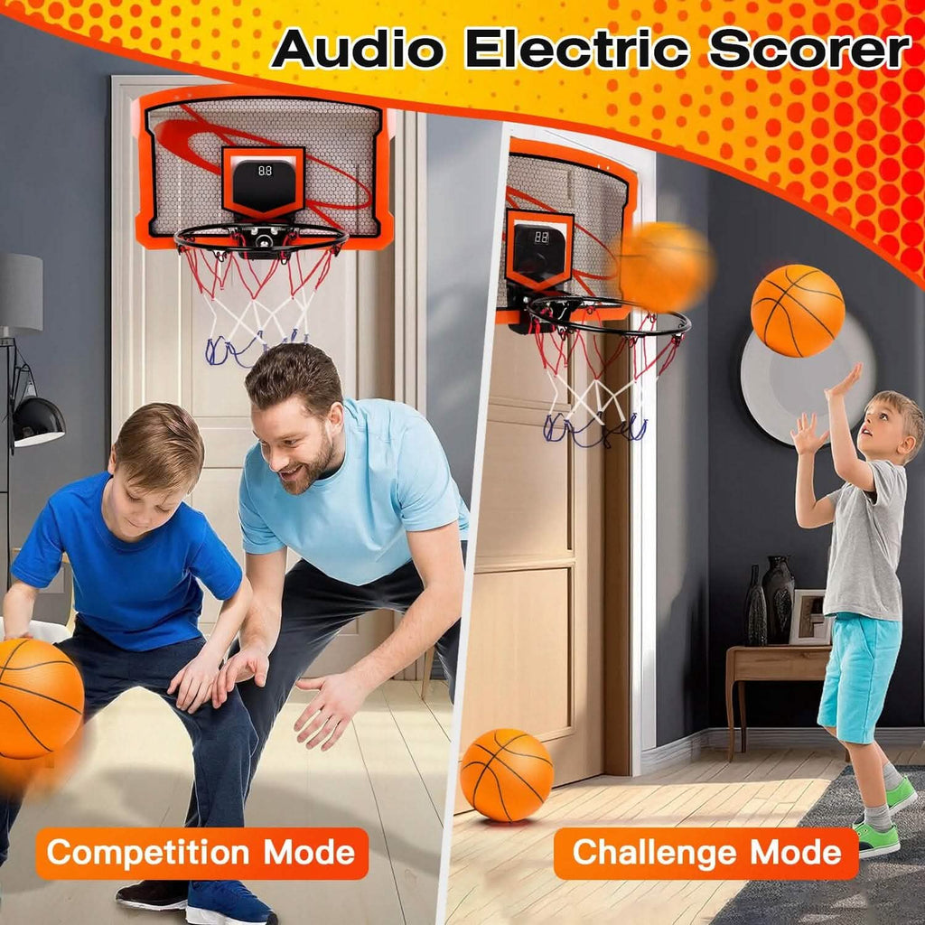 Mini panier de basket d'intérieur avec 4 ballons gonflables et marqueur sonore électrique