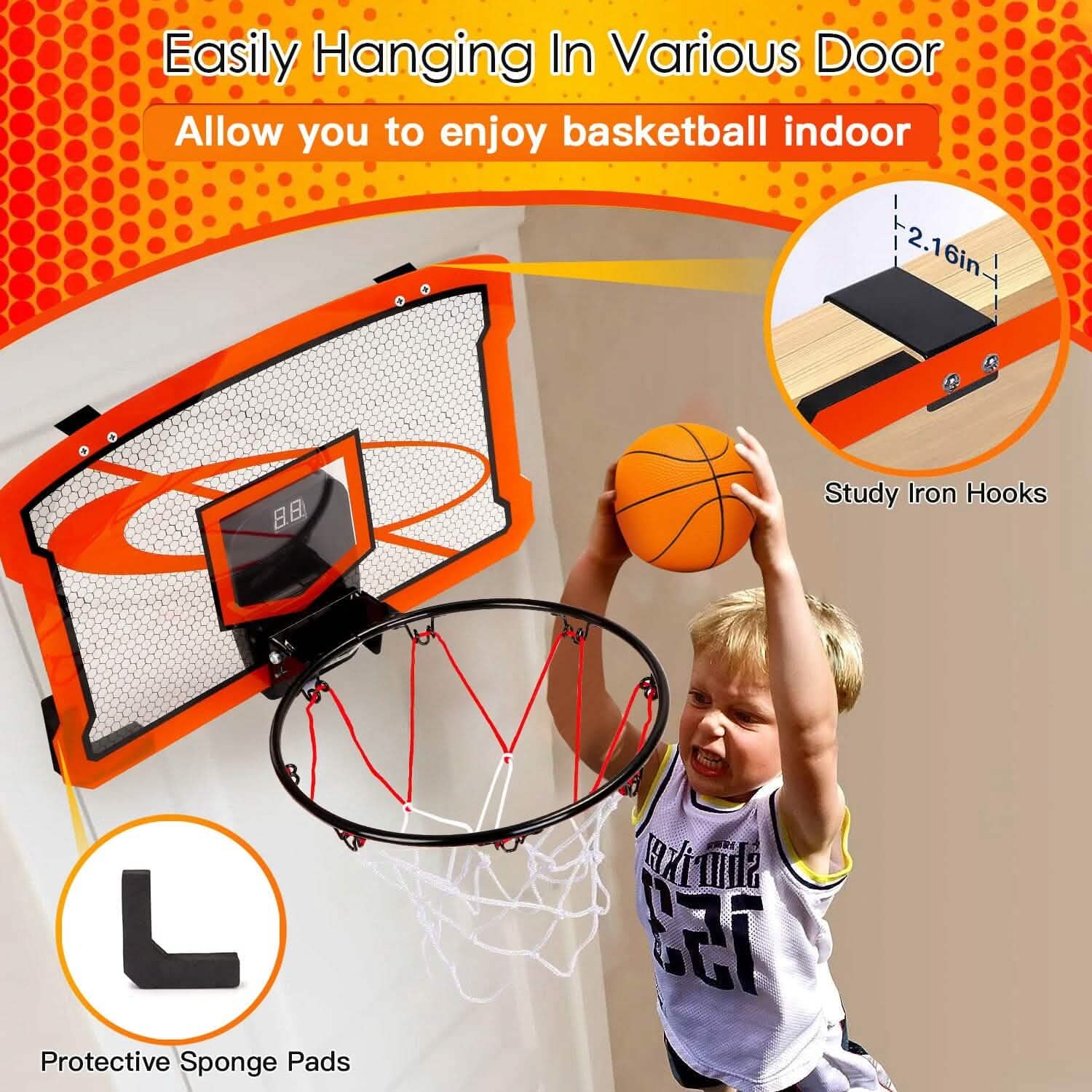 Mini panier de basket d'intérieur avec 4 ballons gonflables et marqueur sonore électrique