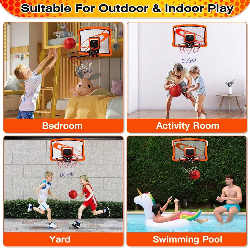 Mini panier de basket d'intérieur avec 4 ballons gonflables et marqueur sonore électrique