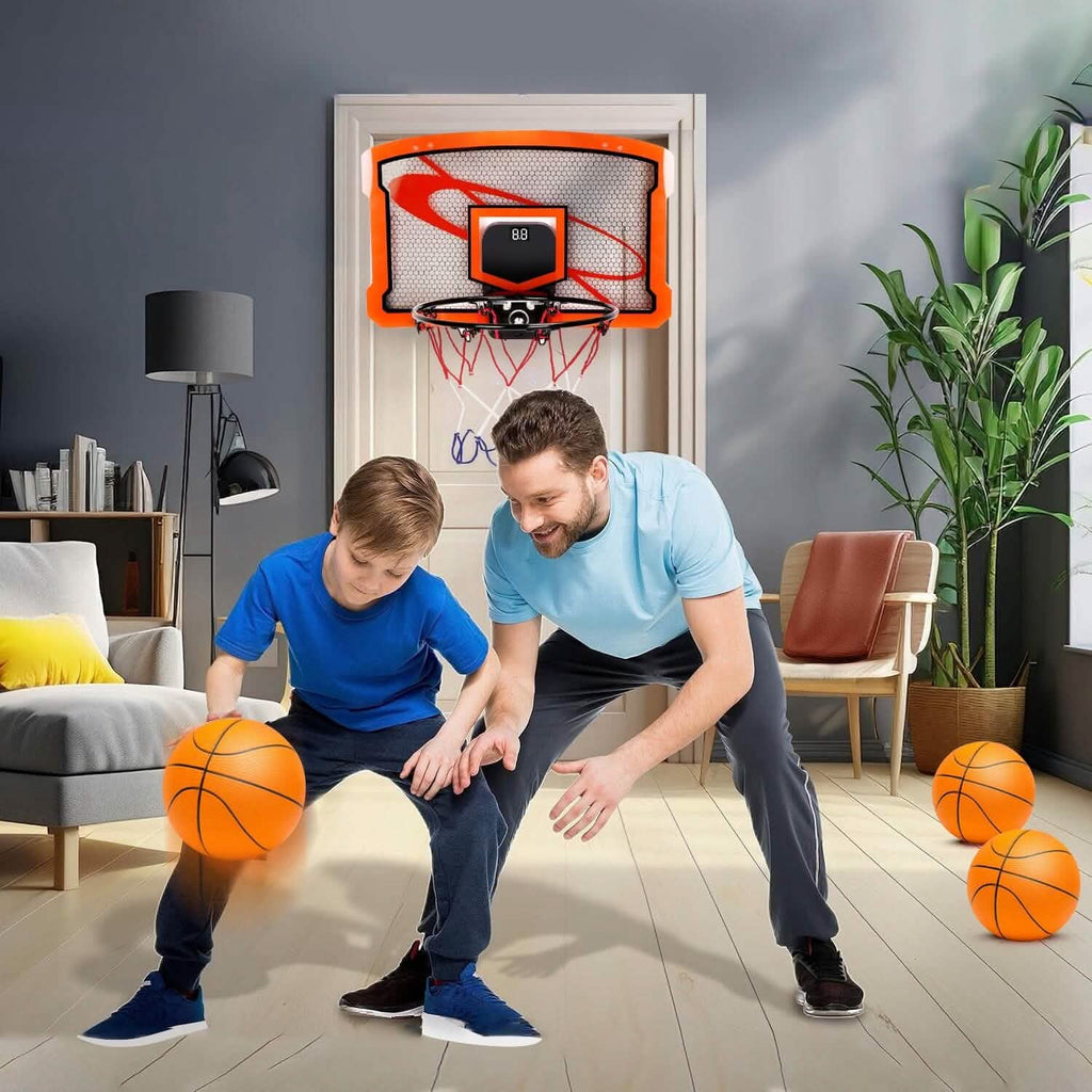 Mini panier de basket d'intérieur avec 4 ballons gonflables et marqueur sonore électrique