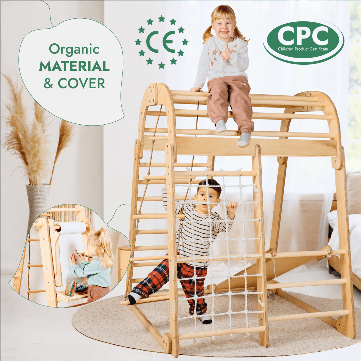 Aire de jeux intérieure pour enfants - Aire de jeux 7 en 1 + Balançoires + Toboggan + Kit d'activités artistiques
