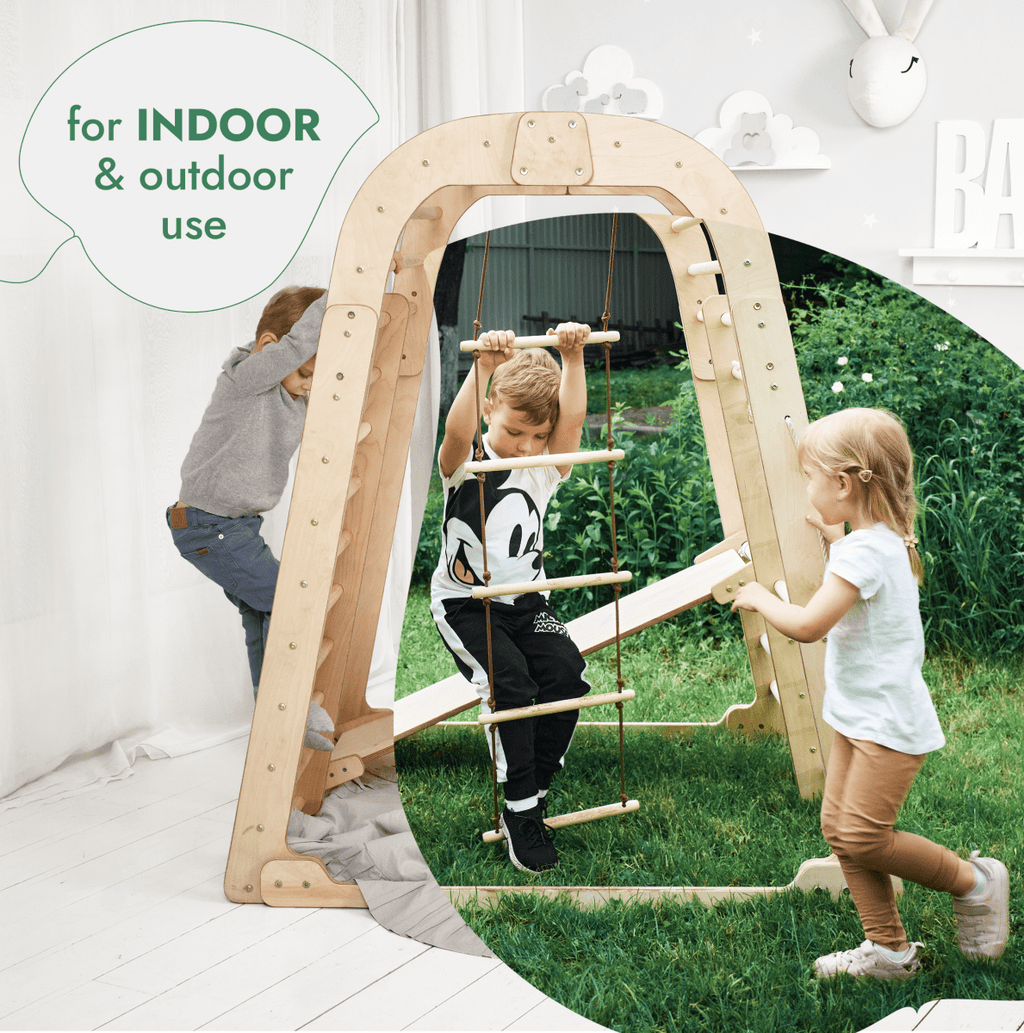 Aire de jeux intérieure pour enfants - Aire de jeux 7 en 1 + Balançoires + Toboggan + Kit d'activités artistiques