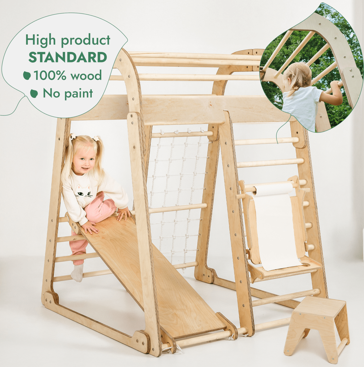Aire de jeux intérieure pour enfants - Aire de jeux 7 en 1 + Balançoires + Toboggan + Kit d'activités artistiques