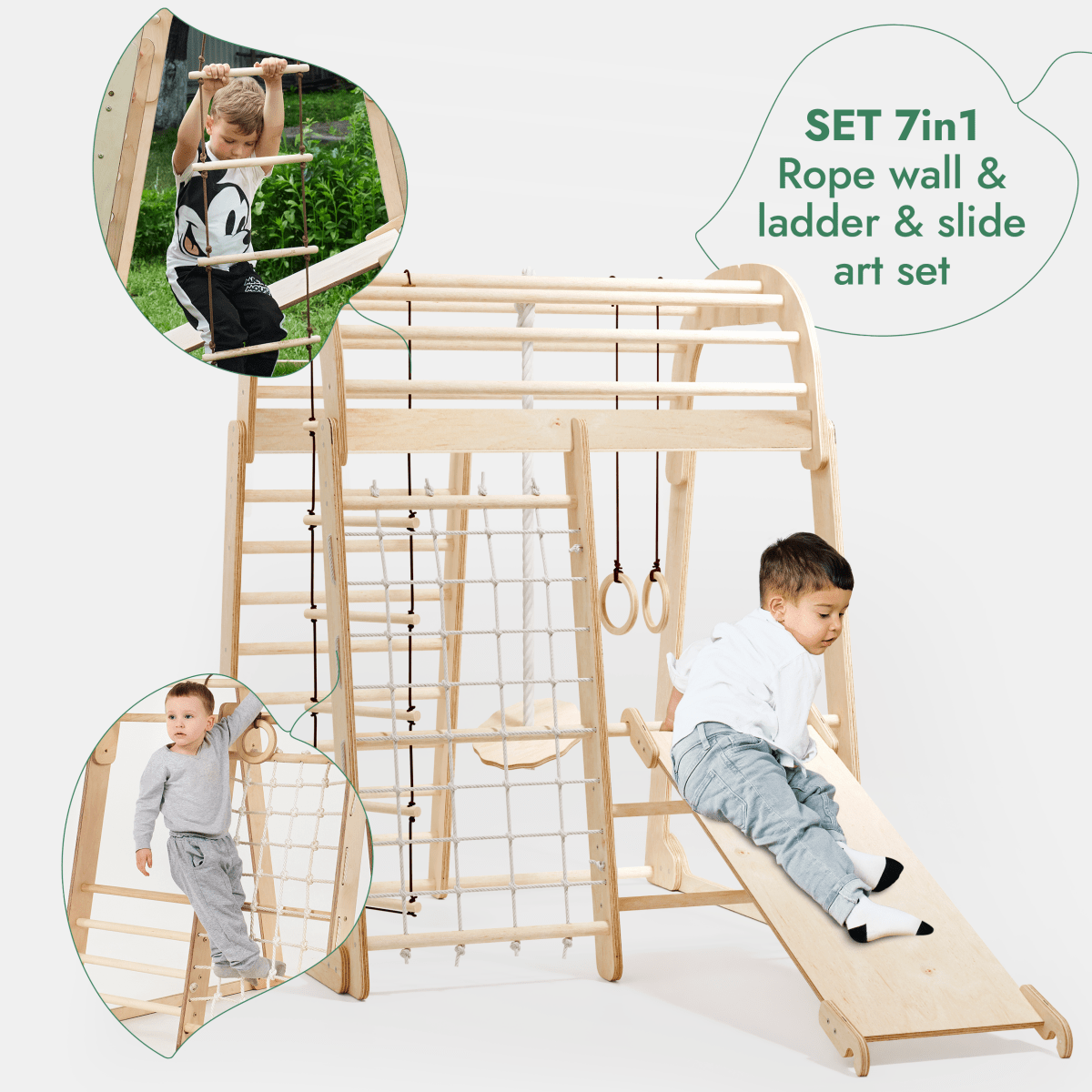 Aire de jeux intérieure pour enfants - Aire de jeux 7 en 1 + Balançoires + Toboggan + Kit d'activités artistiques