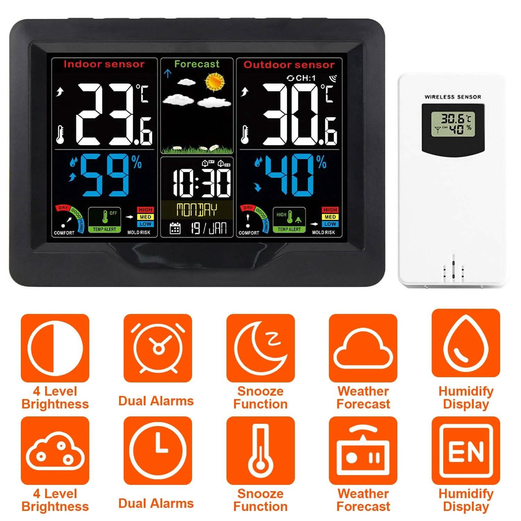 Thermomètre intérieur/extérieur d'humidité de prévision météo avec rétroéclairage
