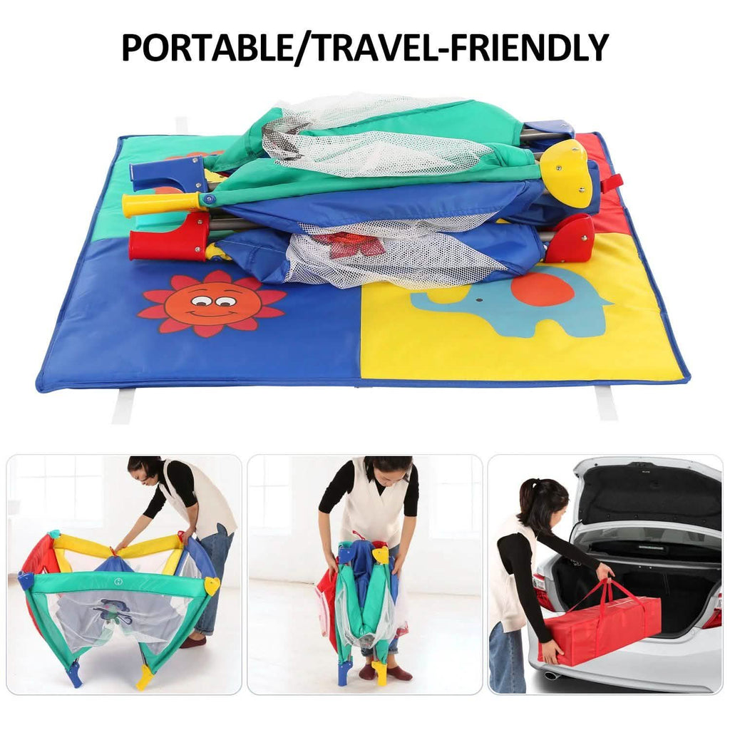 Parc pliant pour bébé et jeune enfant avec matelas et barrière de sécurité