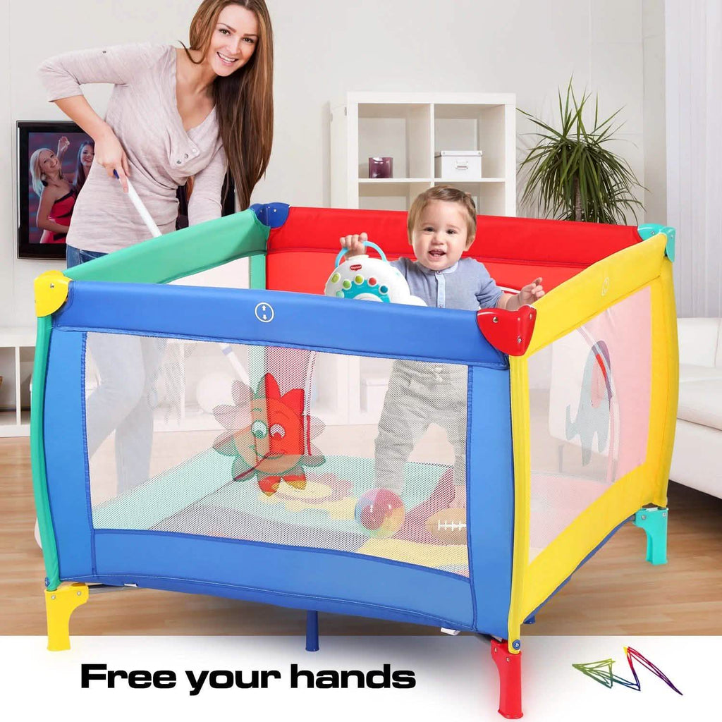 Parc pliant pour bébé et jeune enfant avec matelas et barrière de sécurité