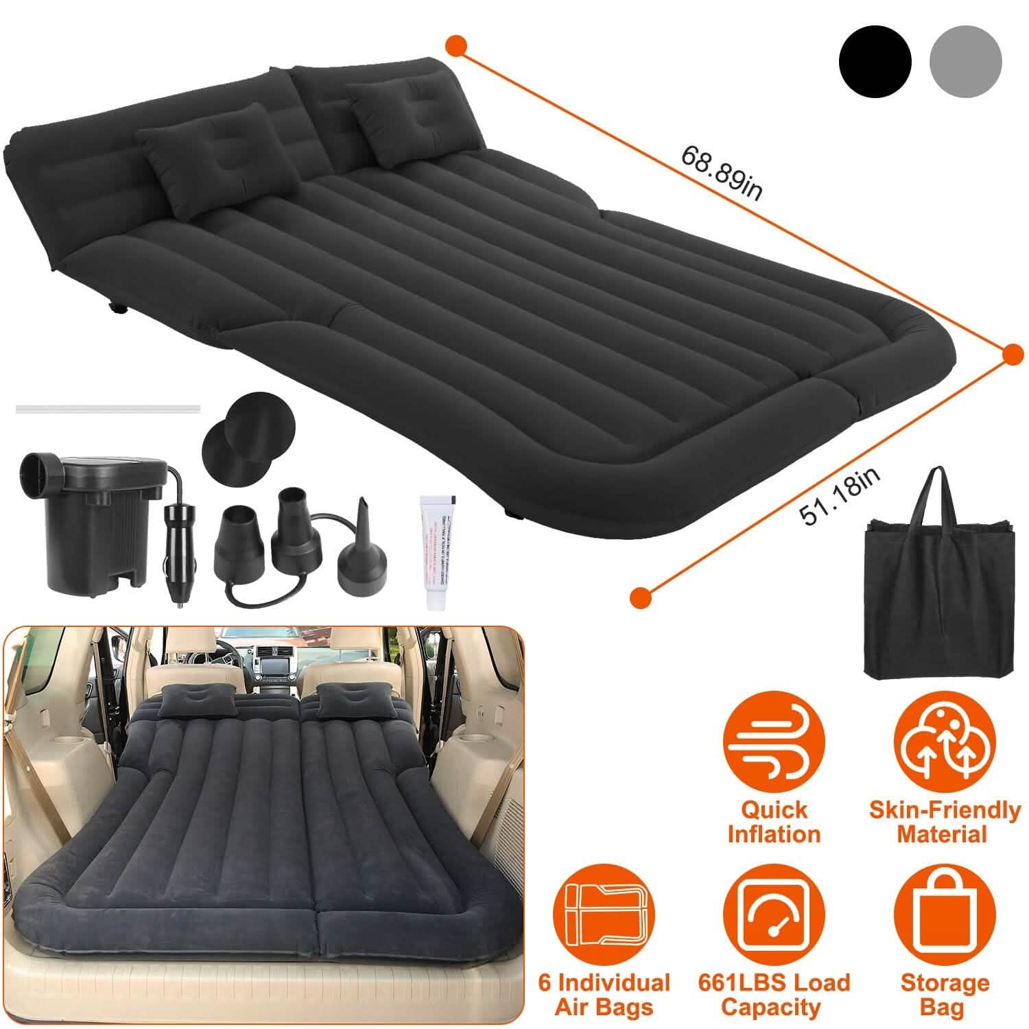 Matelas Gonflable pour SUV, Coussin de Lit de Camping Épais avec Oreiller
