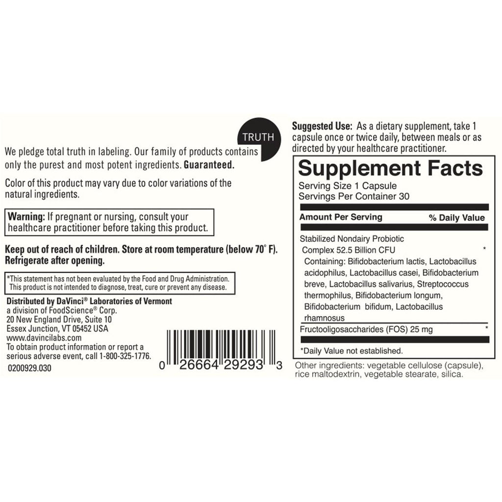 Davinci Labs Probiotique Sans Produits Laitiers 50 30 Gélules