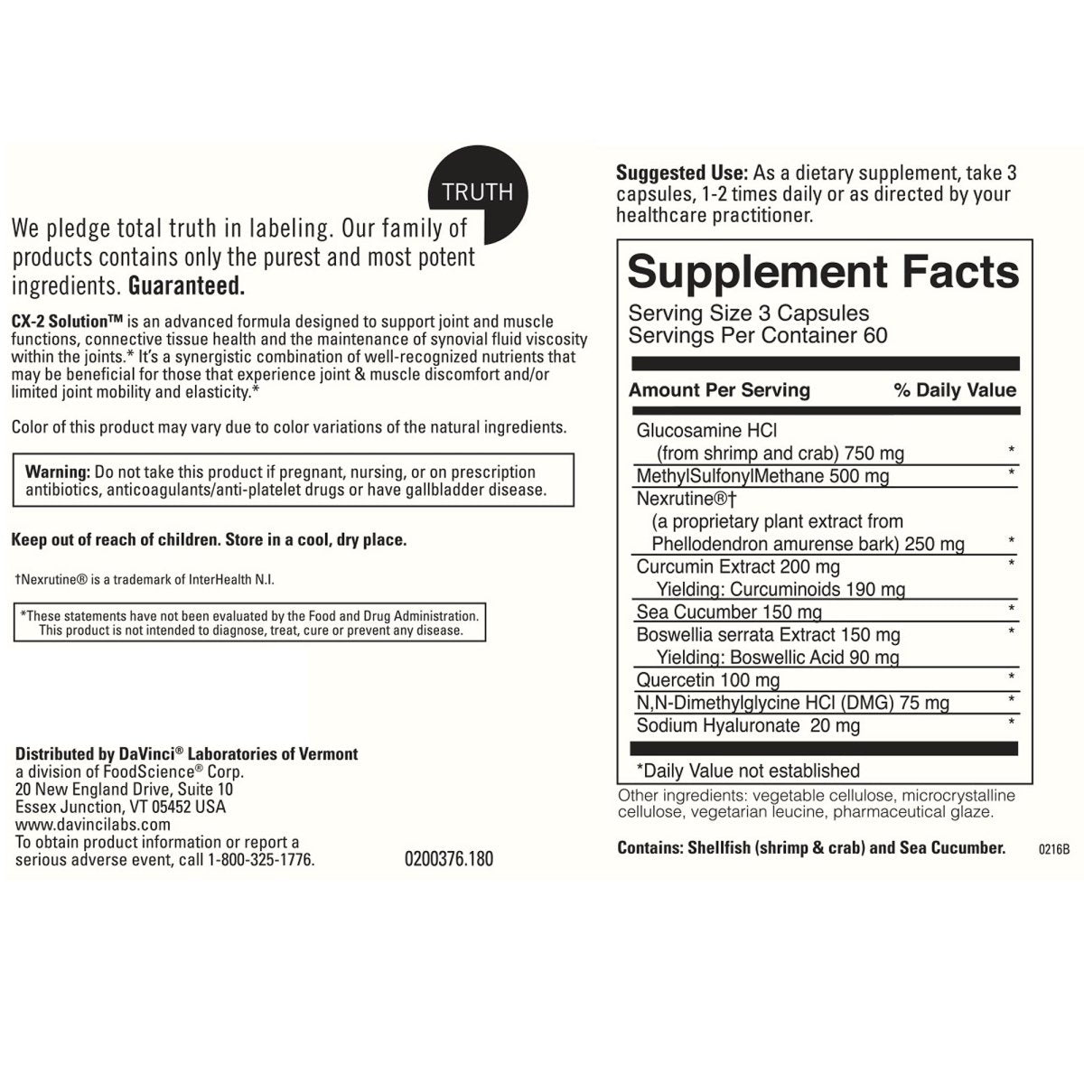 Davinci Laboratories Cx-2 Solution 180 Gélules