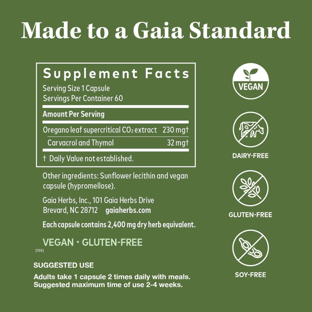 Gaia Herbs Huile d'origan - 60 phyto-capsules liquides végétaliennes (pour 30 jours)