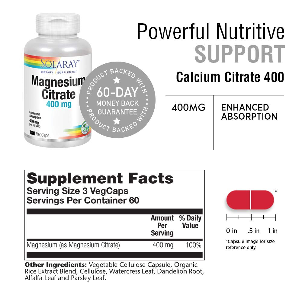 Solaray Citrate de Magnésium 400 mg - 180 Comprimés
