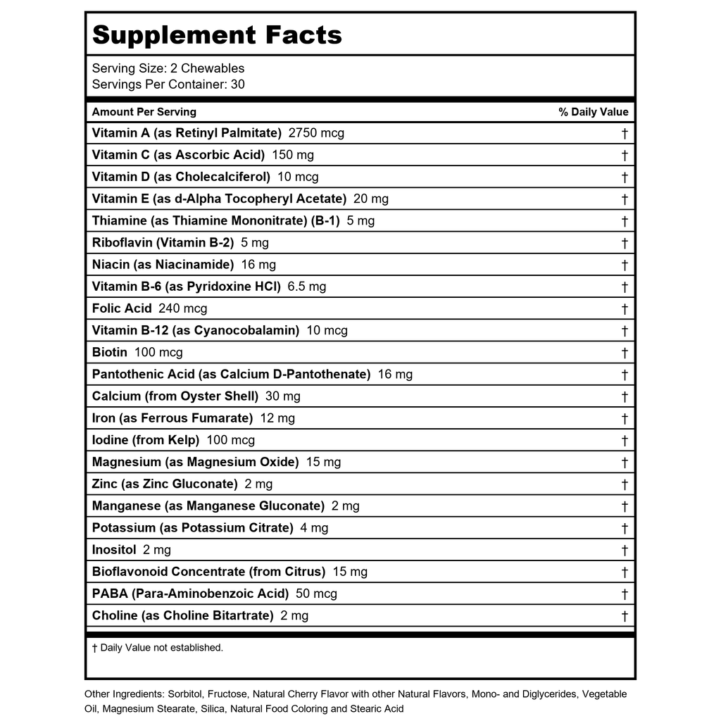 Solaray Vitamines et Minéraux pour Enfants Multivitamine Complète pour Enfants Excellente Saveur Cerise Noire (076280047974) (60 Mâchables, 30 Portions)